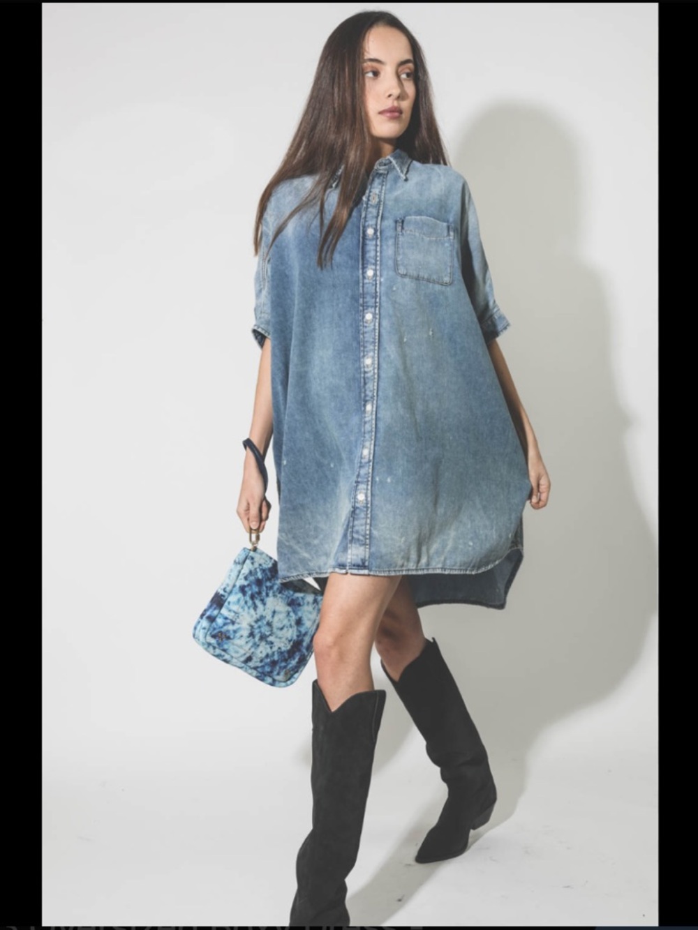 R13 Washed Blue Oversized Denim Shirt Dress - Picture 3 of 8